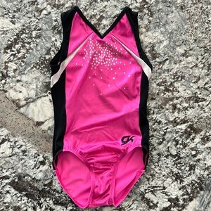 GK leotard child medium CM gymnastics Leo pink black